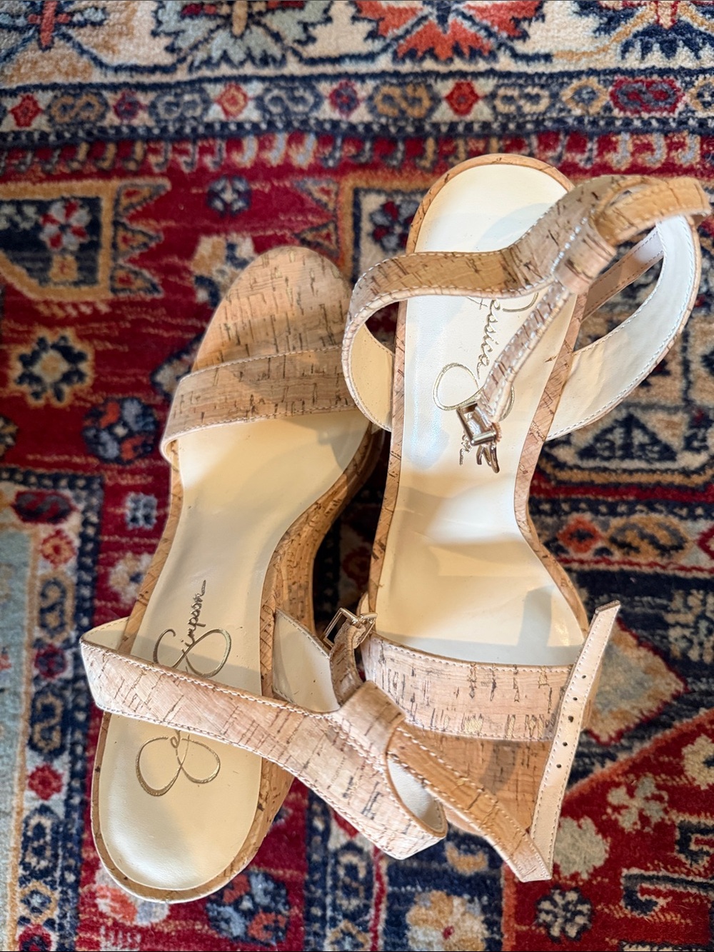 Jessica Simpson Cork-Textured Wedge Sandals in Natural Beige